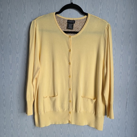 Vintage 2X George Cardigan Button Down Butter Yellow Argyle Preppy Academia - Picture 1 of 9